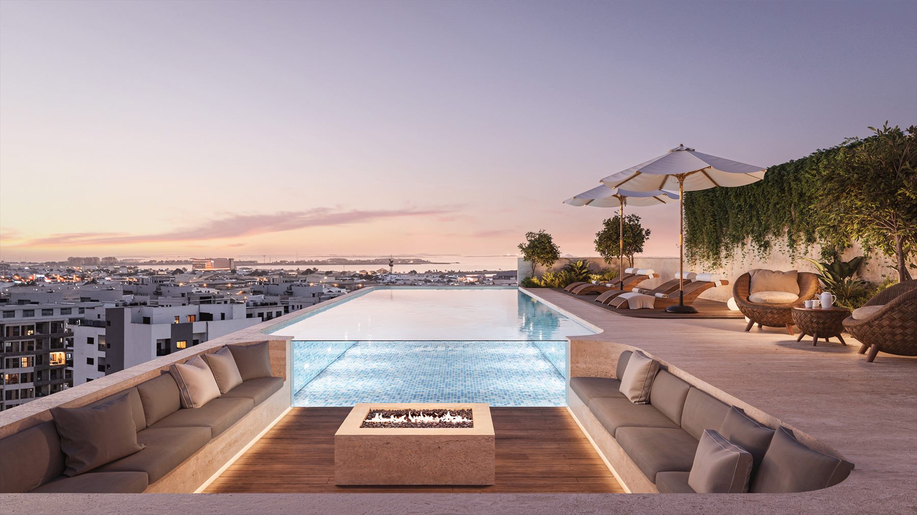 Rooftop pool and lounge at Trillium Heights